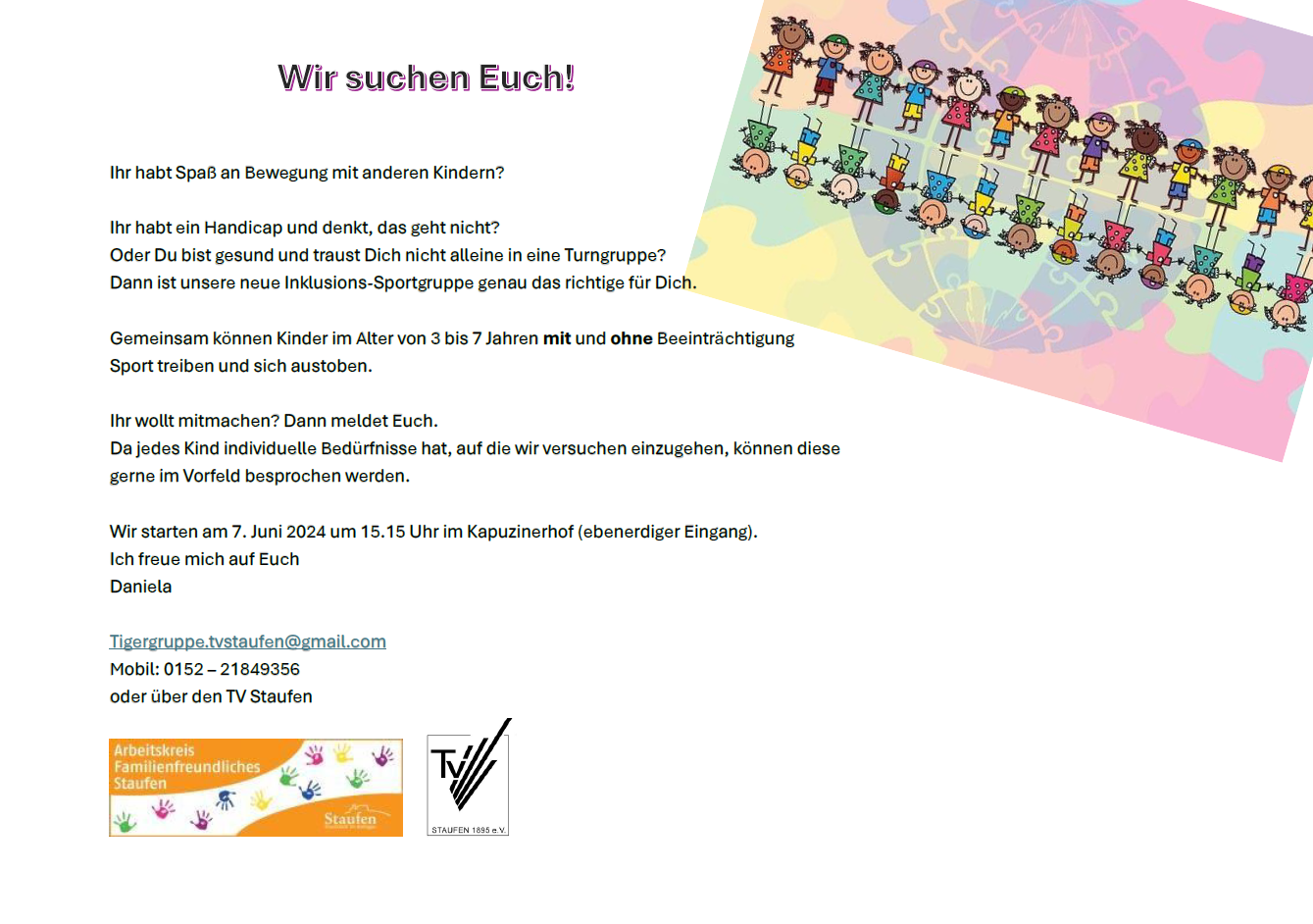 Neue Inklusions-Sportgruppe beim TV Staufen!
